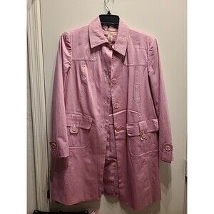 Bandolino Trench Coat Pockets 2 Pc Set Mid Length Womens Size 10 Pants 12 Pink